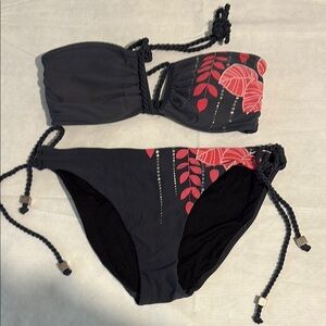 Seafolly Black Bikini with Red Leaf Design